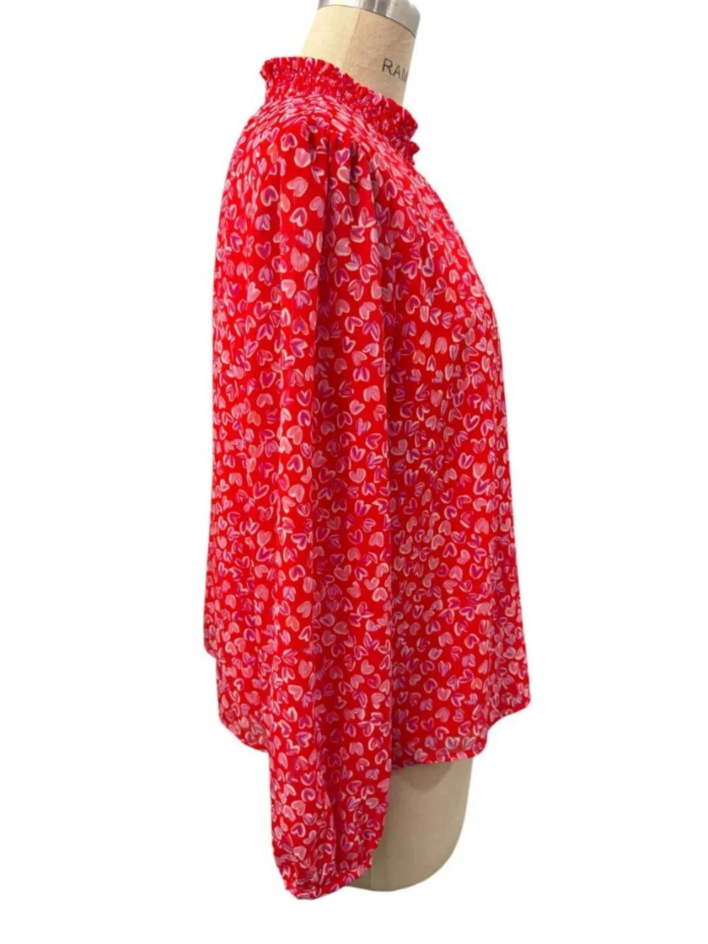 J.Crew Smocked Keyhole Top Bright Cerise Soft Azal XL Hearts Blouse